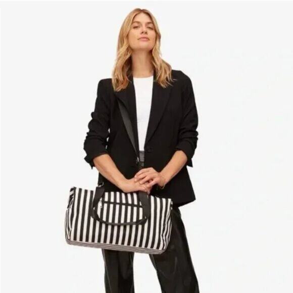 Alice & Olivia By‎ Stacey Bendet Black & White Striped Duffel Bag NWT - Picture 2 of 8